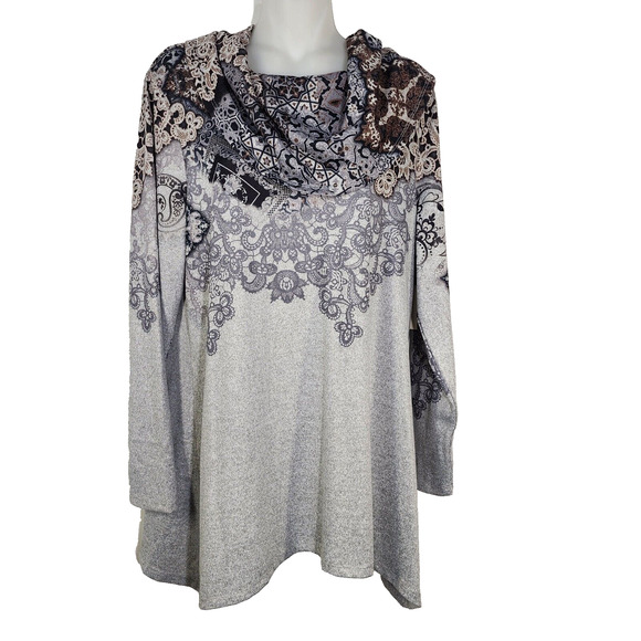Cactus Pearl Top Womens Medium Gray Long Sleeve Pullover Cowl Neck Stretch Tunic - Picture 1 of 10